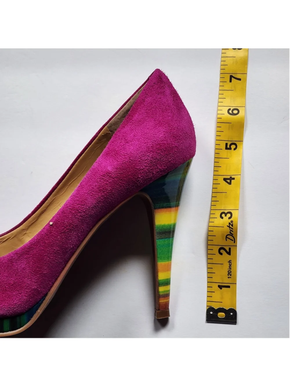 Nine West Rocha Fuchsia Magenta Suede Rainbow Striped Platform Pumps Heels 7M